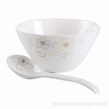 Ceramic soup bowl, designed with spoon, various designs are available, OEM orders are welcome